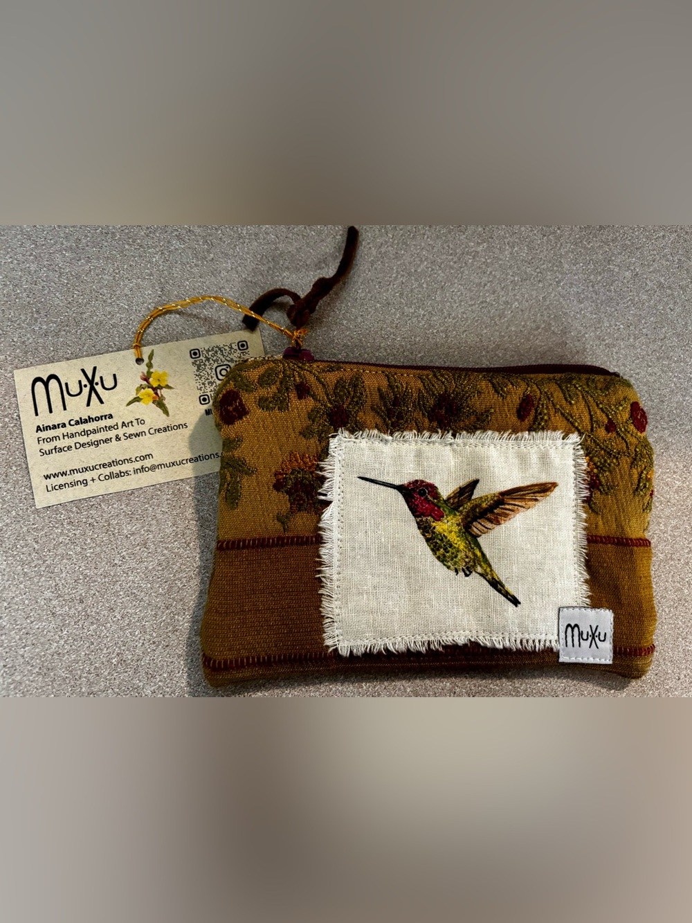 Handmade Hummingbird Zipper Pouch
